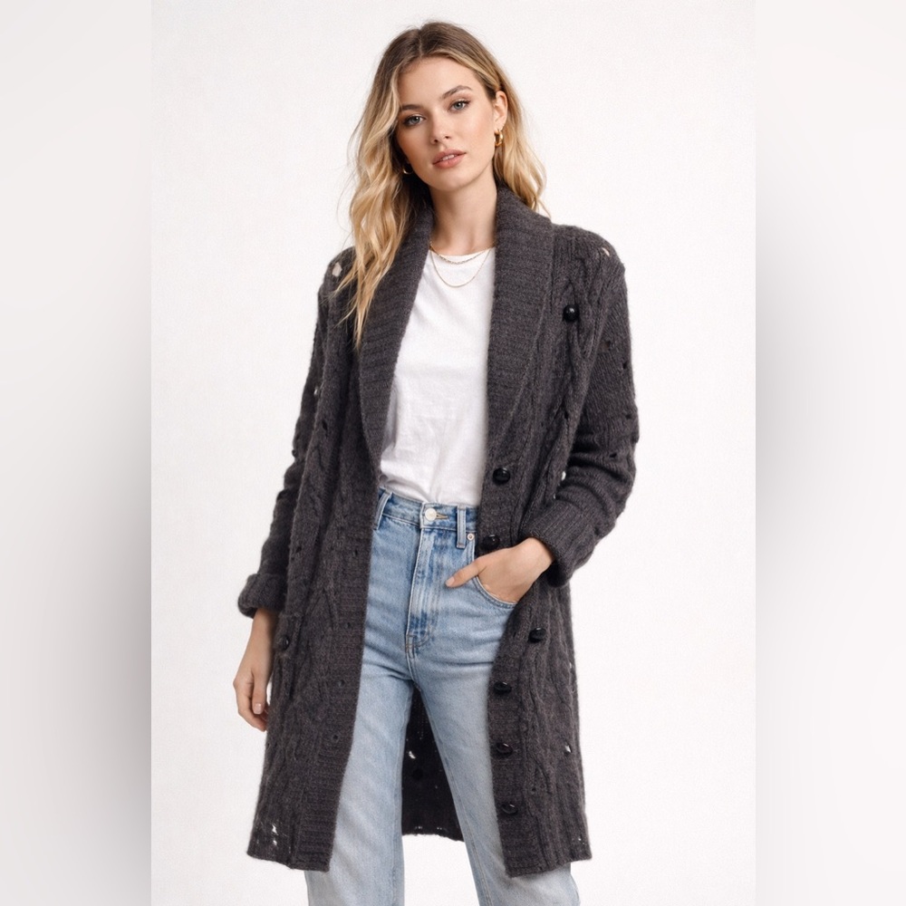 Wyeth By Todd Magill Distressed Cashmere Blend Cardigan Sweater Sz. M